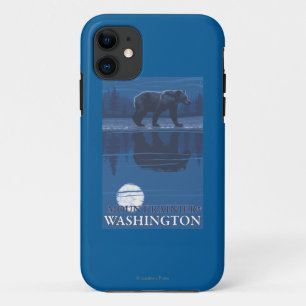 Coque iPhone 11 Ours dans le clair de lune - le mont Rainier,