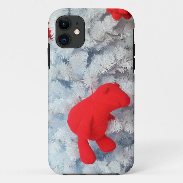 Coques Case-Mate iPhone Ours en peluche rouge dans l'arbre de Noël (Dos)