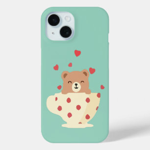 Coque Pour iPhone 15 Ours en peluche souriant confortablement dans une