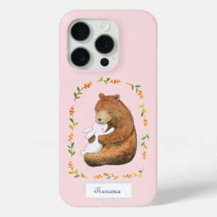 Coque iPhone 15 Pro Ours et Lapin Douce Forêt Personnalisé Nom