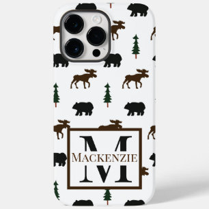 Coque Pour Pour iPhone 14 Pro Max Ours et orignal Monogramme Nature Cabine Rustique