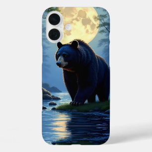 Coques iPhone 16 Plus Ours noir dans les bois au bord de l'eau