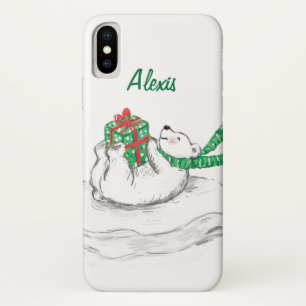 Coque iPhone X Ours polaire de dessin animé mignon avec des cadea