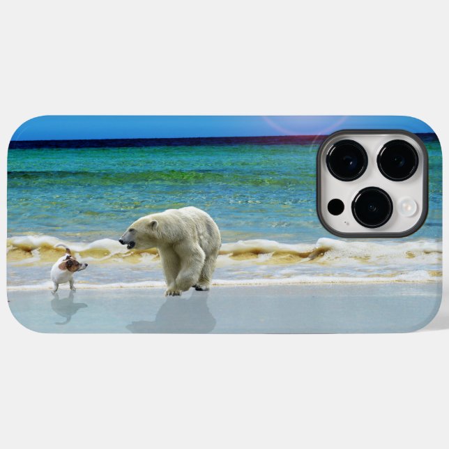 Coques Case-Mate iPhone Ours Polaire Et Jack Russel Sur La Plage, (Verso (horizontal))