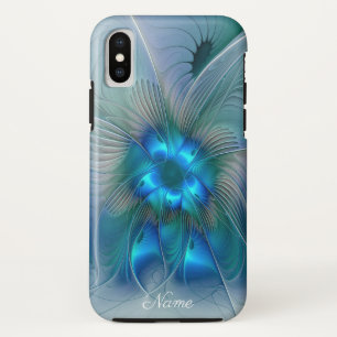 Case-Mate iPhone Case Ovation debout, nom de l'art fractal bleu abstrait