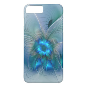 Coque iPhone 8 Plus/7 Plus Ovations debout, fractale abstraite bleu turquoise