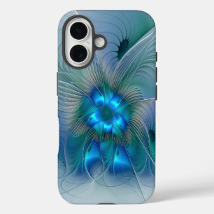 Coque Pour iPhone 16 Ovations debout, fractale abstraite bleu turquoise