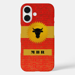Coque Pour iPhone 16 Ox Chinese Zodiac Animal avec Monogramme en rouge