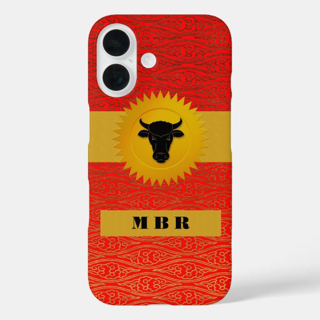 Coques Case-Mate iPhone Ox Chinese Zodiac Animal avec Monogramme en rouge (Verso)