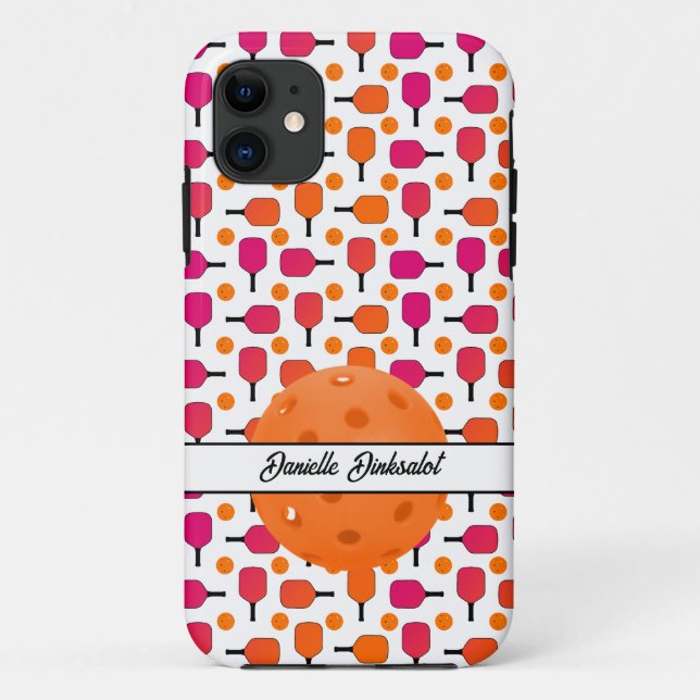 Coques Case-Mate iPhone Paddle Pickleball Pink & Orange Pickleball Party (Dos)