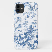 Pagode bleue vintage et blanche Chinoiserie