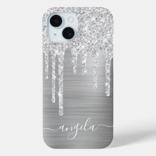 Coque Pour iPhone 15 Pailleté Argent Clair Signature Glam