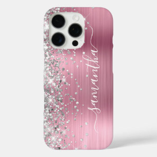 Coques iPhone 16 Pro Pailleté Argent Rose Clair Métallisé Signature Fém