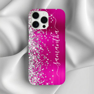 Coques iPhone 16 Pro Max Pailleté Argent Signature Rose Chaude Métallisé Fé
