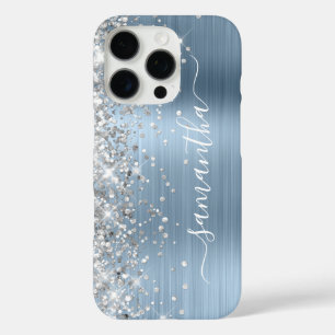 Coques iPhone 16 Pro Pailleté Argenté Bleu Clair Métallisé Signature Fé