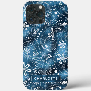 Case-Mate iPhone Case Pailleté bleu moderne personnalisé paisley girly