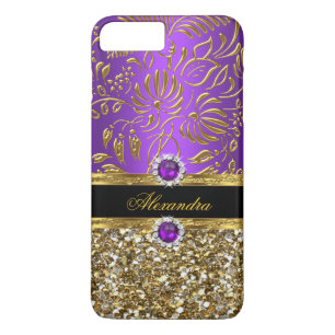 Case-Mate iPhone Case Pailleté damas or et violet floral élégant
