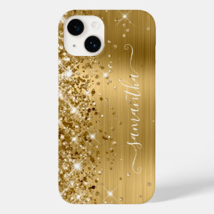 Coque Pour iPhone 14 Pailleté Or Glamour Féminin Signature Débordante