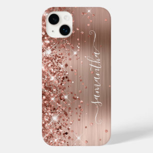 Coque Pour iPhone 14 Plus Pailleté Or Rose Glam Moderne Féminin Signature