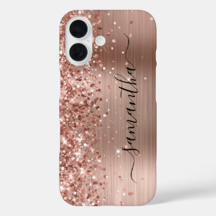 Coque Pour iPhone 16 Pailleté Or Rose Métallisé Signature Féminin