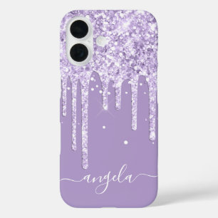 Coque Pour iPhone 16 Pailleté Violet Clair Signature Glam