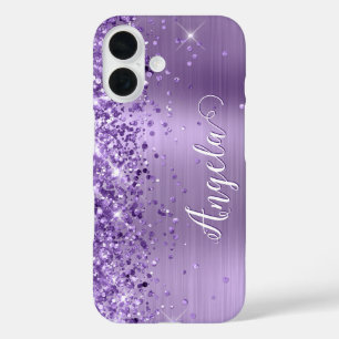 Coque Pour iPhone 16 Pailleté Violet Feuille Métal Féminin Nom