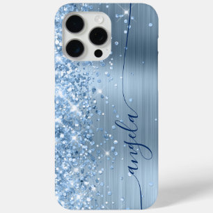 Coque iPhone 15 Pro Max Paillettes Bleu Clair Glam Navy Signature