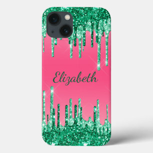 Case-Mate iPhone Case Paillettes de monogramme qui dégoulinent Rose Vert