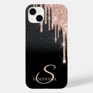 Coque Pour iPhone 14 Plus Paillettes élégantes rose or avec gouttes sur fond