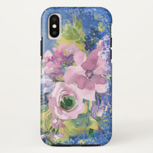 Case-Mate iPhone Case Paillettes Florales Aquarelle Bleu Lavande