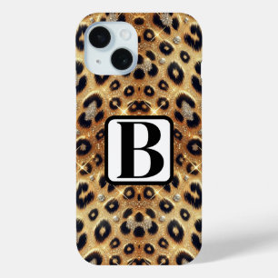 Coque Pour iPhone 15 Paillettes Glam Or Imprimé Léopard Guépard Noir 