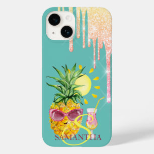 Coque Pour iPhone 14 Paillettes Gouttes Cocktail Soleil Ananas Menthe V