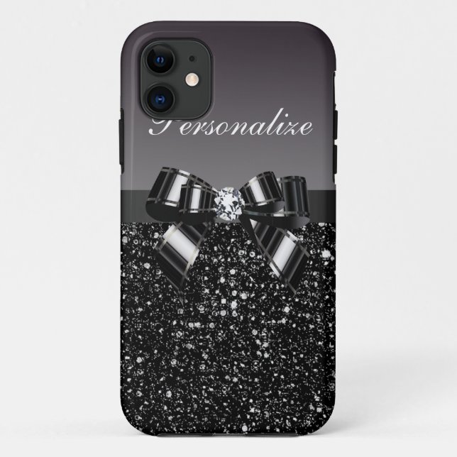 Coques Case-Mate iPhone Paillettes imprimées, arc et diamant noirs et (Dos)