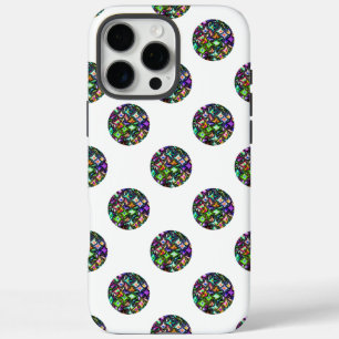 Coques iPhone 16 Pro Max Paillettes Kaléidoscope Points sur Fond Blanc