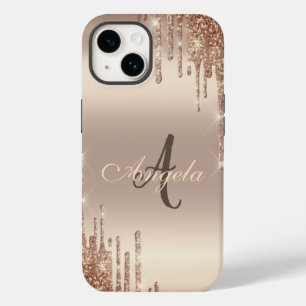 Coque Pour iPhone 14 Paillettes Modernes Gouttes,Monogramme Cuivre