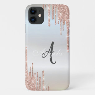 Case-Mate iPhone Case Paillettes modernes gouttes rose or, monogramme ar