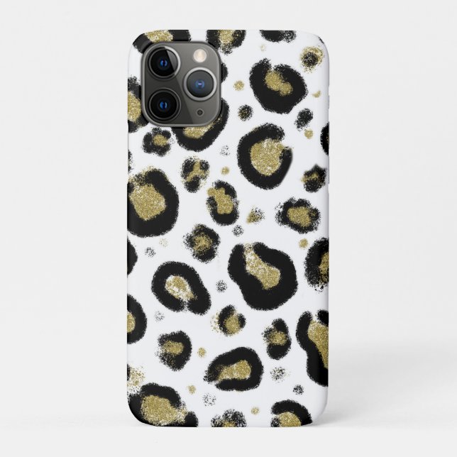 Coques Case-Mate iPhone Paillettes Or Blanc et Imprimé Léopard Tacheté Noi (Dos)
