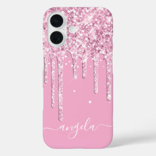 Coque Pour iPhone 16 Paillettes Rose Clair Signature Glam