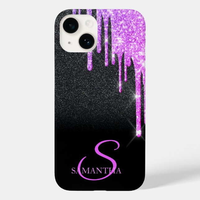Coques Case-Mate iPhone Paillettes violettes élégantes coulantes sur fond  (Verso)