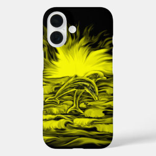 Coque Pour iPhone 16 Paire de dauphins dans le soleil