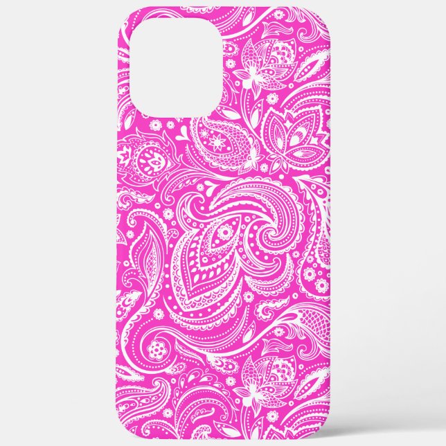 Coques Case-Mate iPhone Paisley floral blanc motif sur rose chaud (Verso)