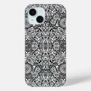 Coque Pour iPhone 15 Paisley floral noir