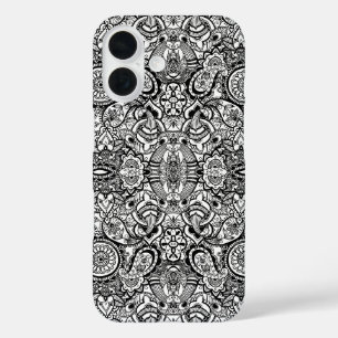 Coque Pour iPhone 16 Paisley floral noir