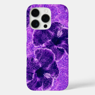 Coques iPhone 16 Pro Paisley Hibiscus Vintage Psychedélique Floral Viol
