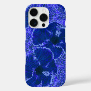 Coques iPhone 16 Pro Paisley Hibiscus Vintage Psychédélique Flore Bleu