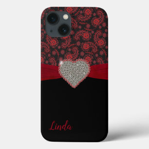 Case-Mate iPhone Case Paisley noire et rouge avec Coeur Diamant