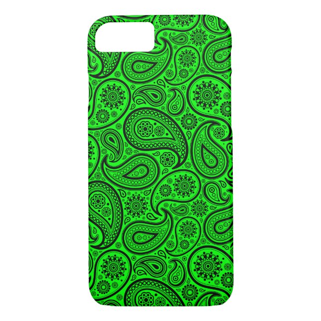 Coques Case-Mate iPhone Paisley noire sur Arrière - plan vert clair (Dos)