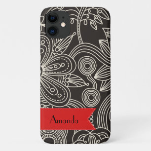 Coque Case-Mate Pour iPhone Paisley Pattern, Black and White, Your Name