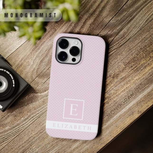 Coques Case-Mate iPhone Pâle Doux Pale Bébé Rose Blanc Polka Point (Custom Soft Pale Pastel Baby Pink White Polka Dot Case-Mate iPhone Case)