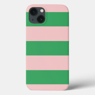 iPhone 13 Case Pale rose et vert rayures